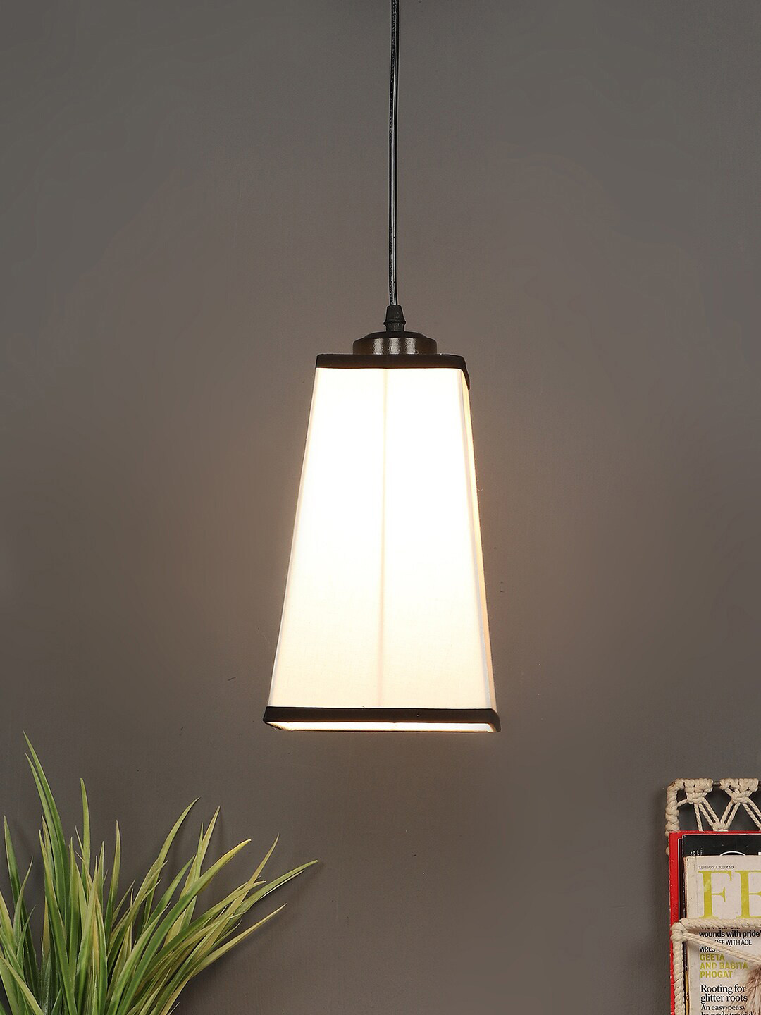 Devansh White Cotton Cylindrical Pyramid Lamp