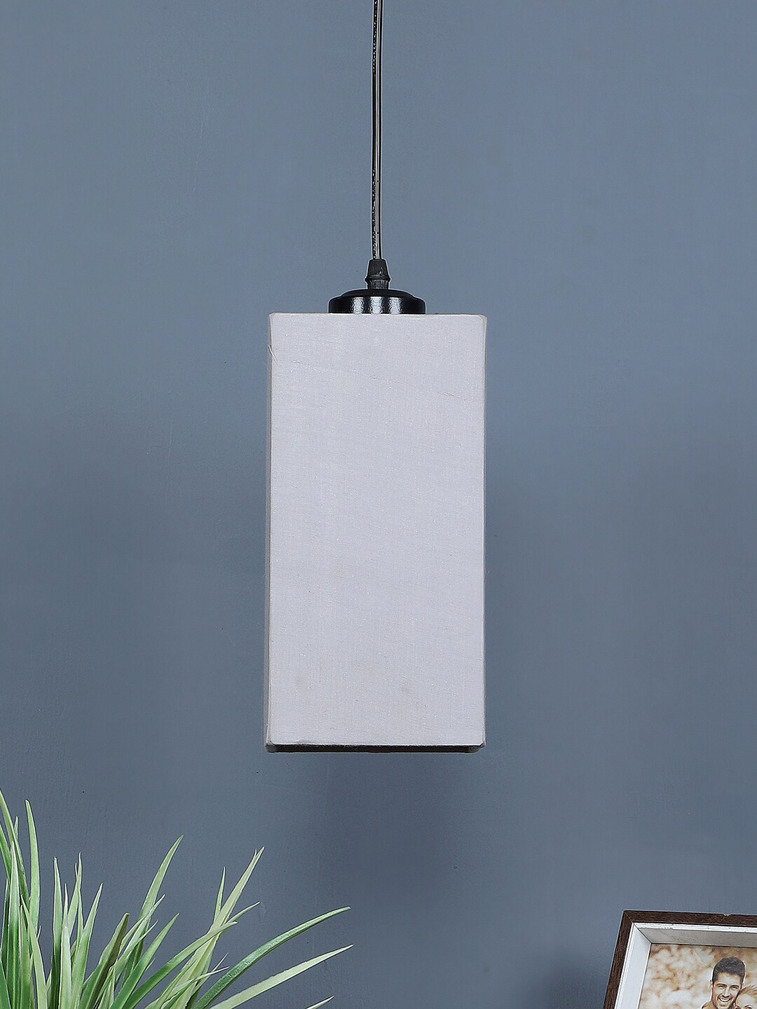 Devansh Grey Cotton Rectangle Hanging Lamp