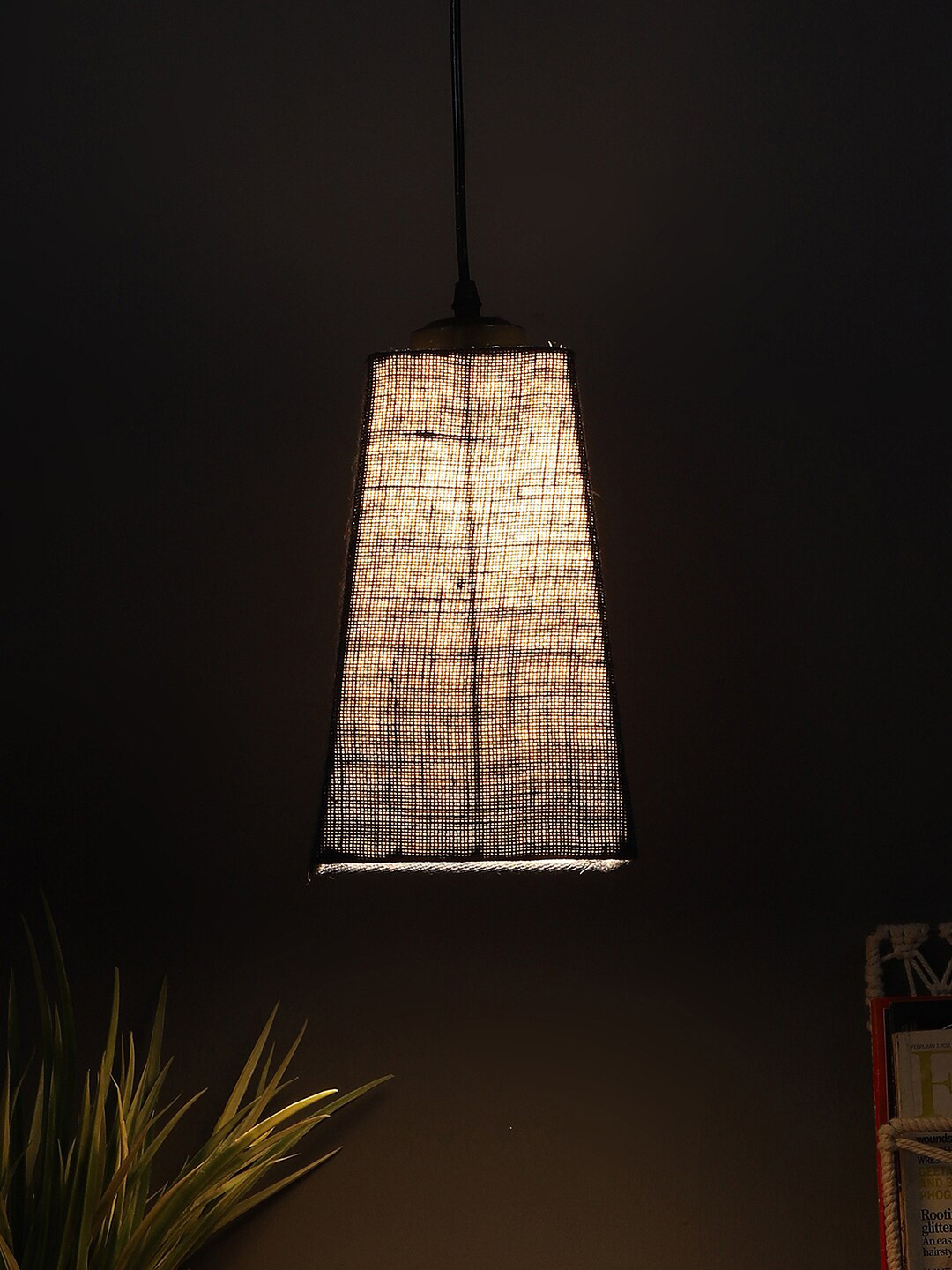 Devansh Blue Pyramid Ceiling Lamp With Jute Shade