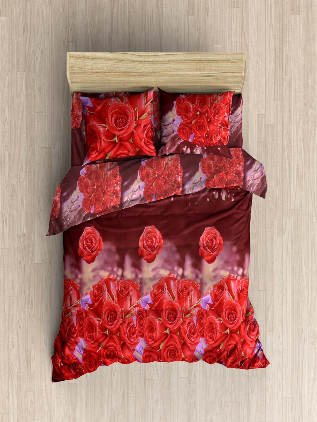 Homefab India Velar Brown Floral Polycotton 144 TC Queen Bedsheet with 2 Pillow Covers-230 x 220 cm