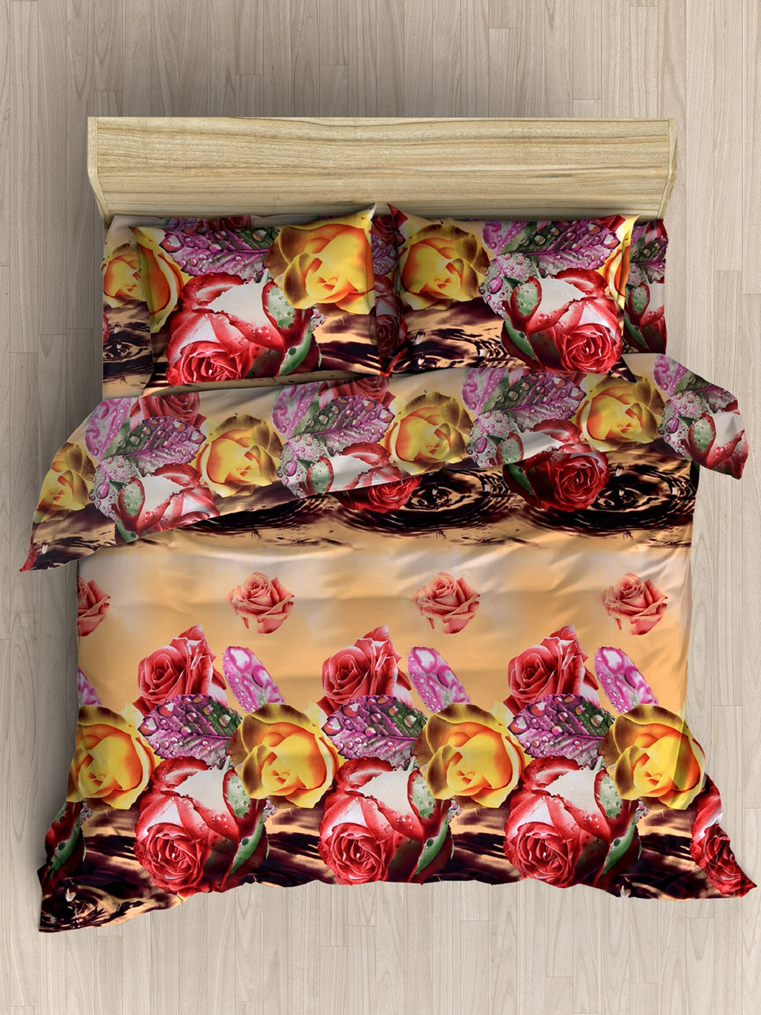 Homefab India Dreams538 Cream Floral Polycotton 144 TC Queen Bedsheet with 2 Pillow Covers-230 x 220 cm