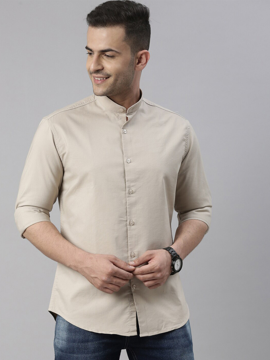Bushirt Men Beige Comfort Casual Shirt