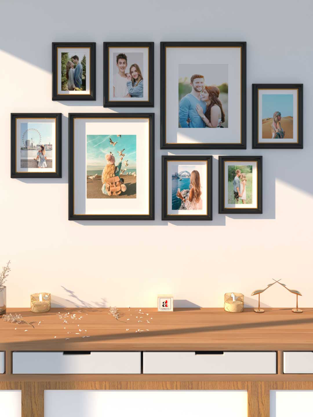 Art Street Set of 8 Black Solid 3D-Timeline Wall Photoframes