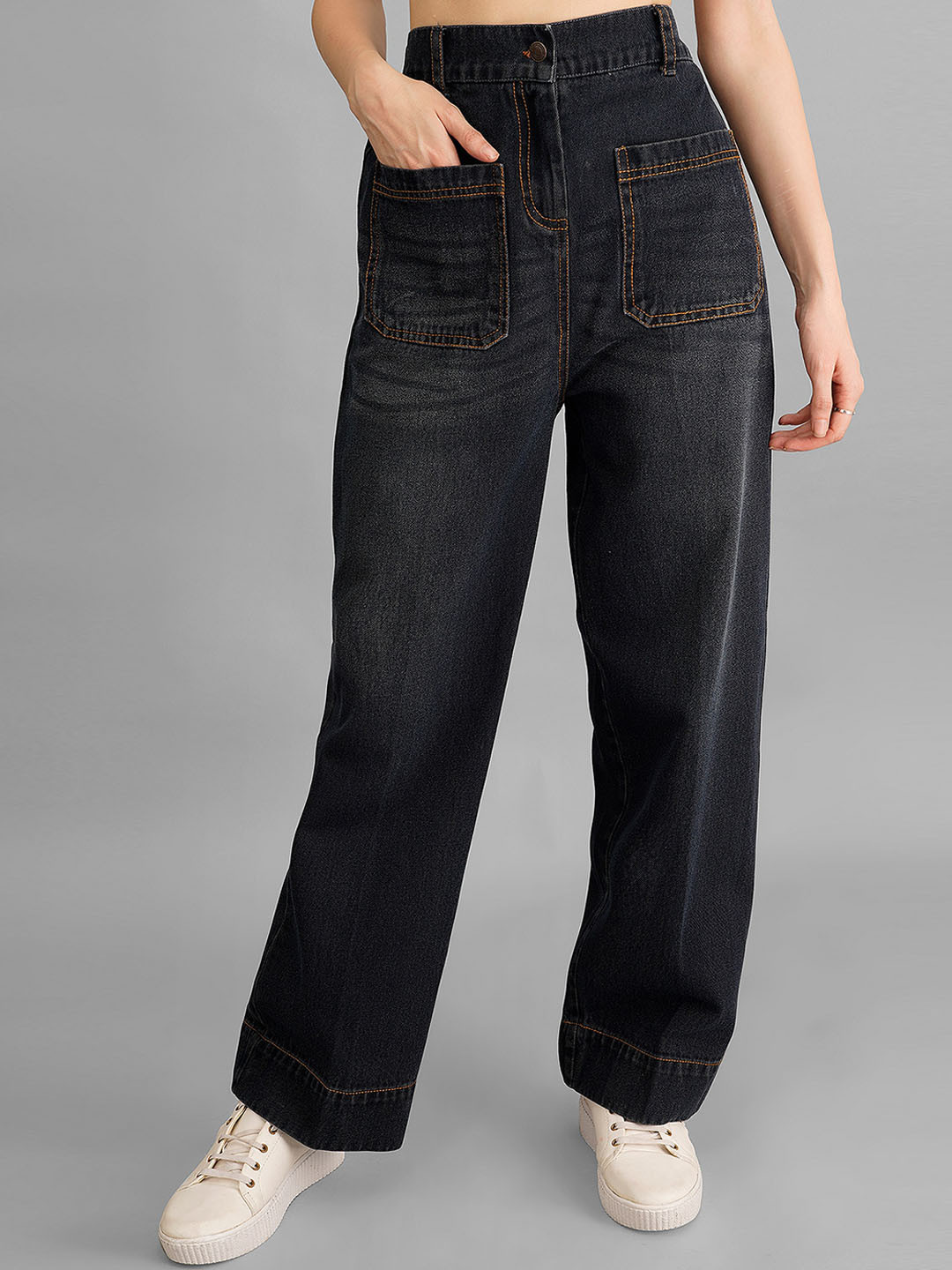 Orchid Blues Women Blue Relaxed Fit High-Rise Wide Leg Trousers