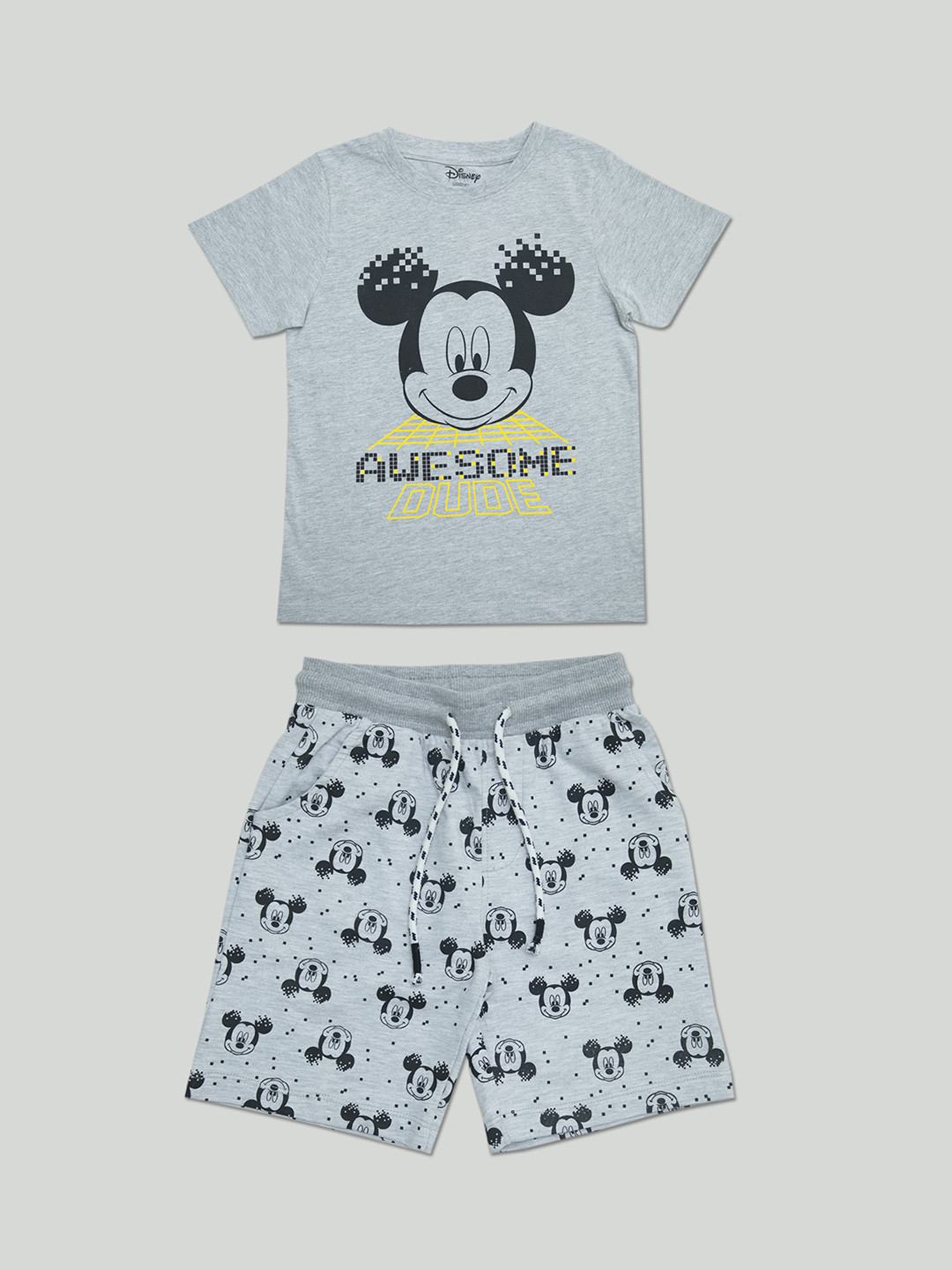 Zalio Boys Grey Mickey Printed T-shirt with Shorts