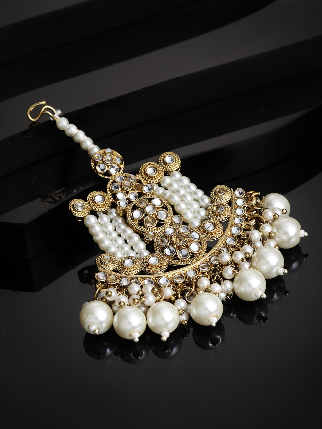 PANASH Gold-Plated Stone-Studded Pearl Jhumar Passa