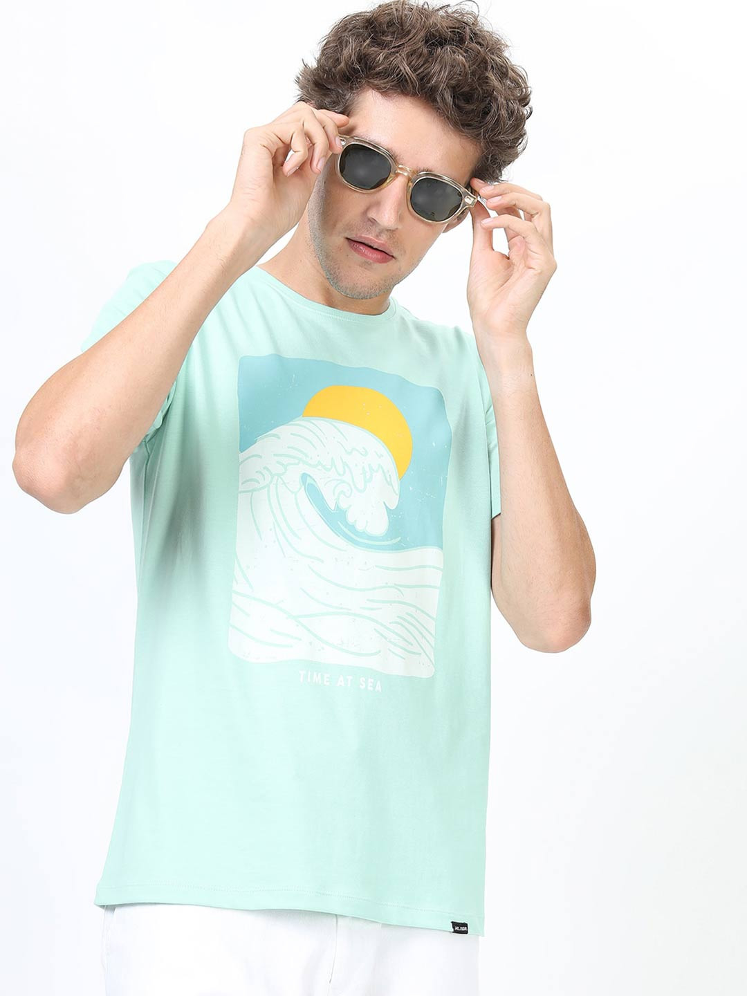 HIGHLANDER Men Blue Printed Extended Sleeves Slim Fit T-shirt