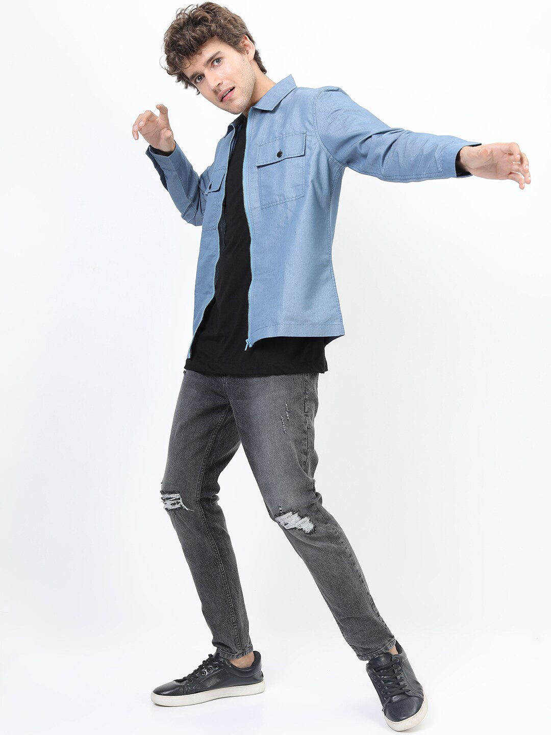 HIGHLANDER Men Grey Slim Fit Distressed Stretchable Jeans