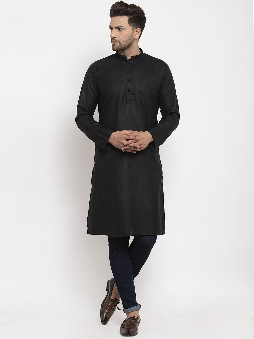 KRAFT INDIA Men Black Mandarin Collar Kurta