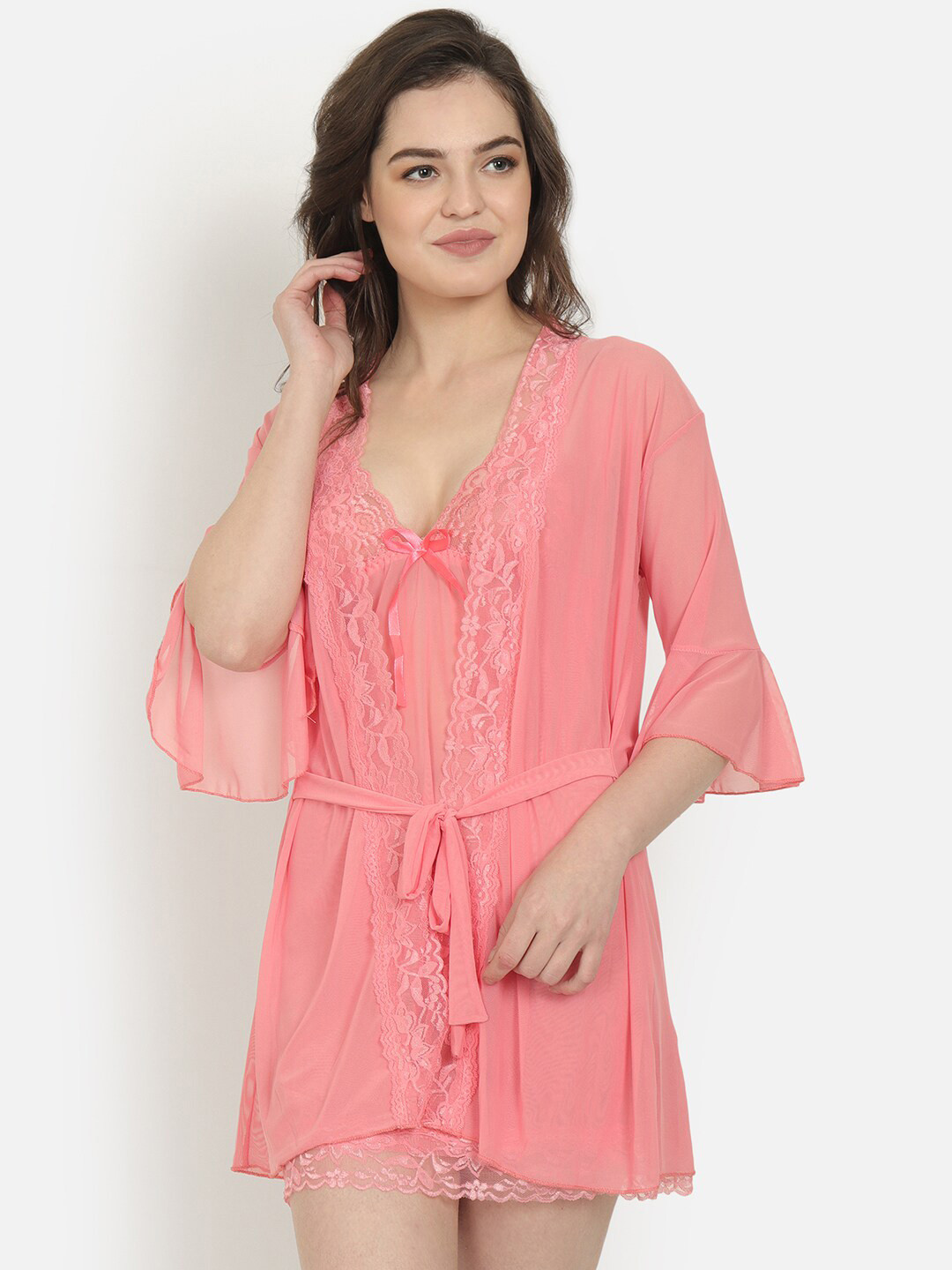 Ms Lingies Peach-Coloured Modal Baby Doll with Asymmetric