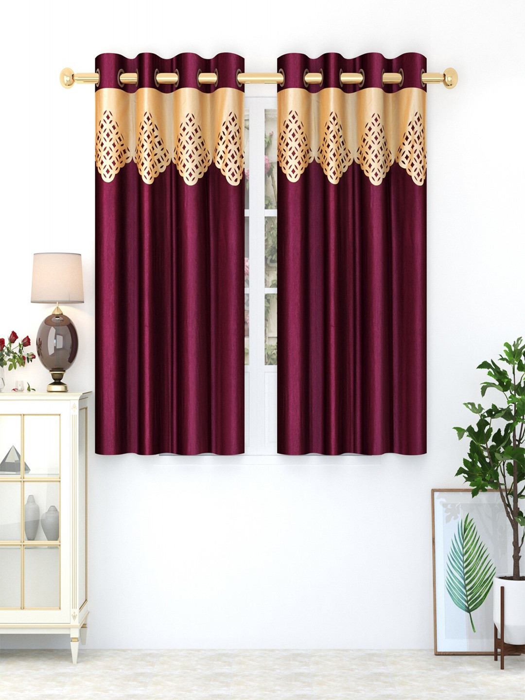 Homefab India Burgundy Set of 2 Window Curtain
