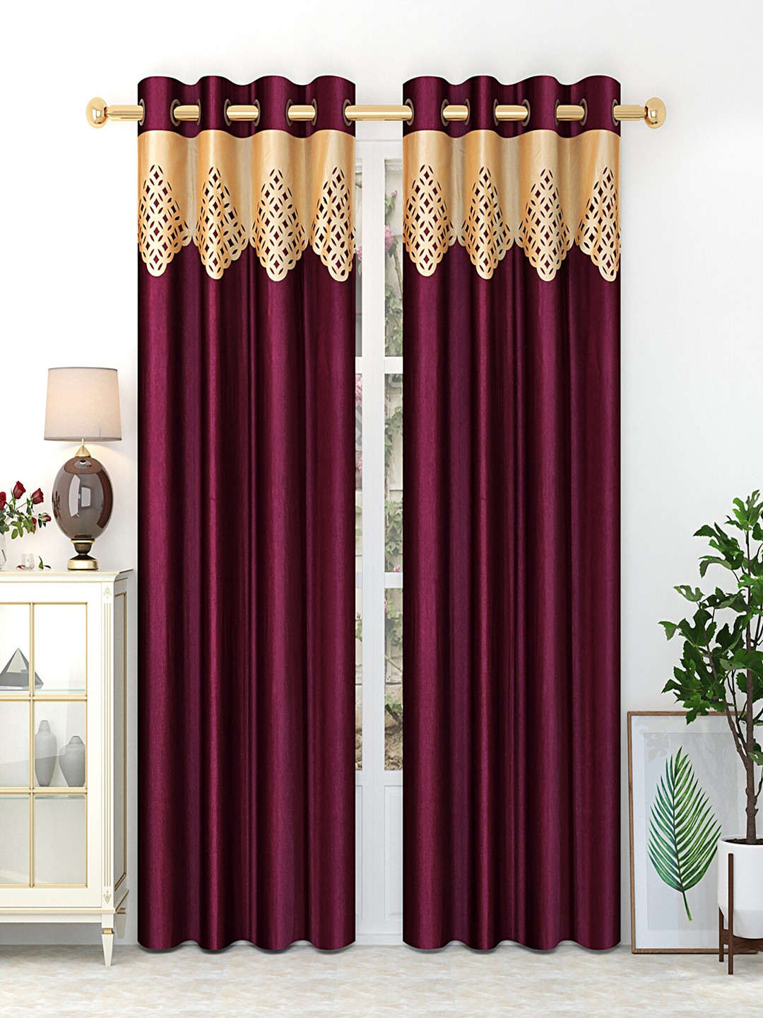 Homefab India Burgundy Set of 2 Door Curtain