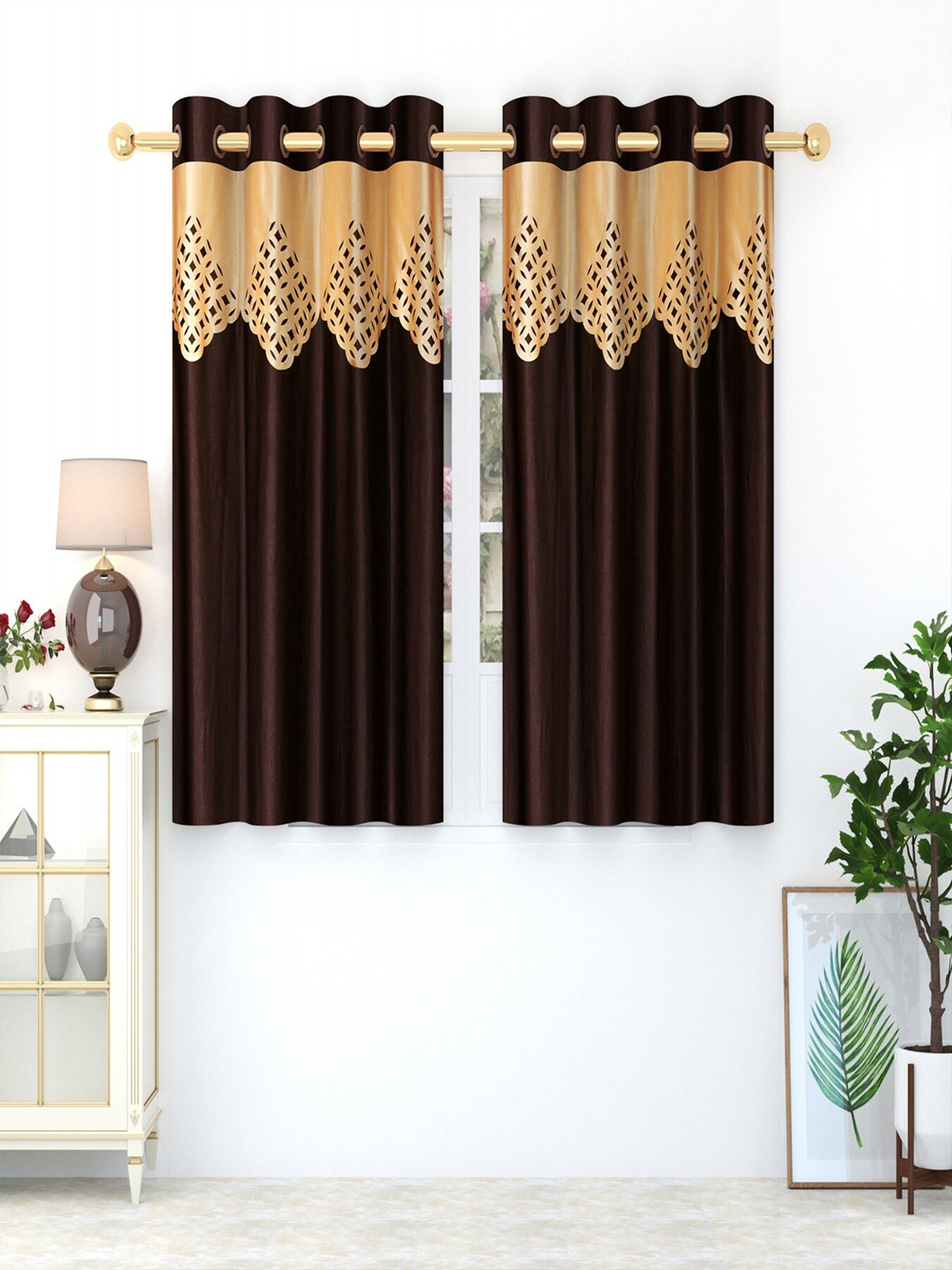 Homefab India Coffee Brown Set of 2 Window Curtain