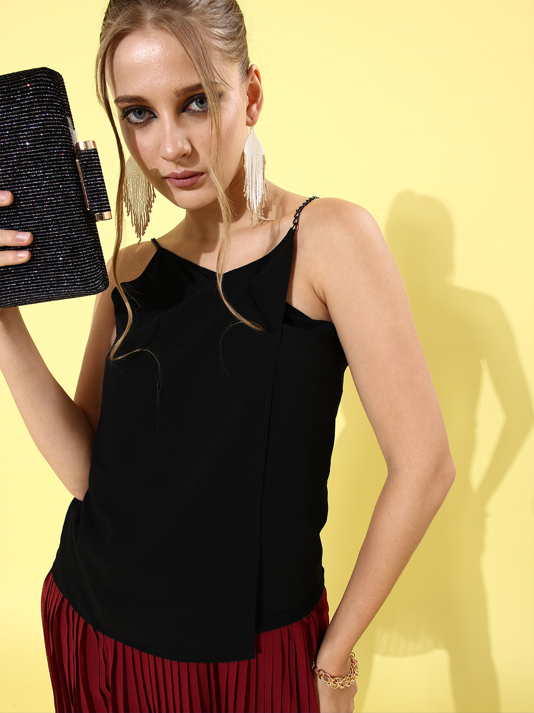 MISH Black Solid Noughties Spaghetti Top