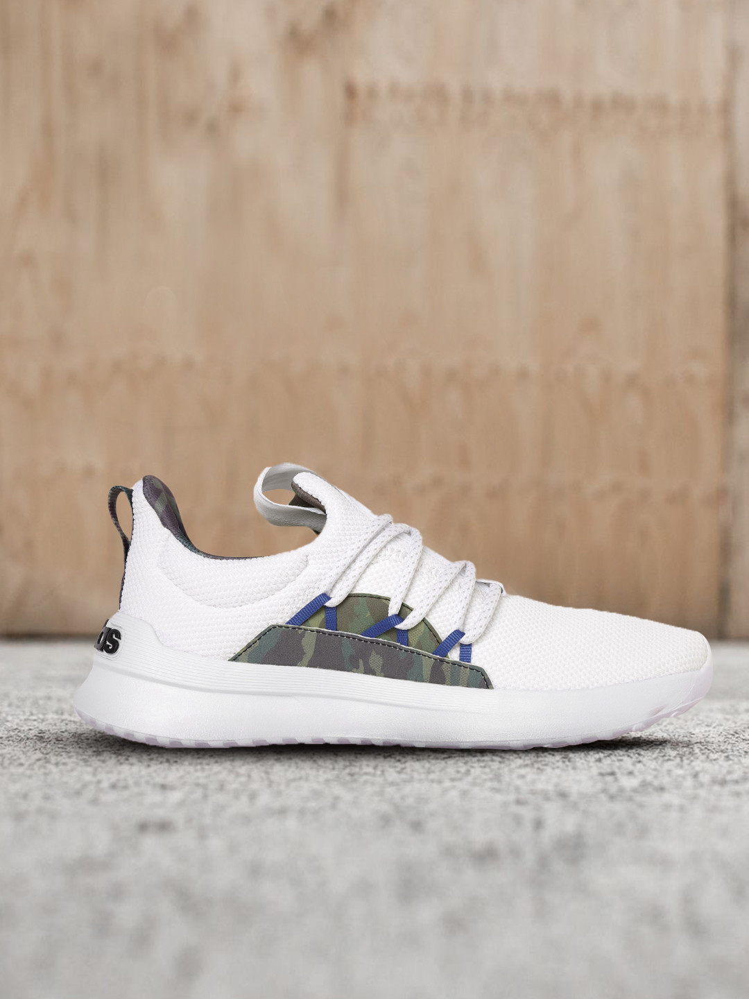 ADIDAS Men White & Green Woven Design Lite Racer Adapt 5.0 Running Shoes