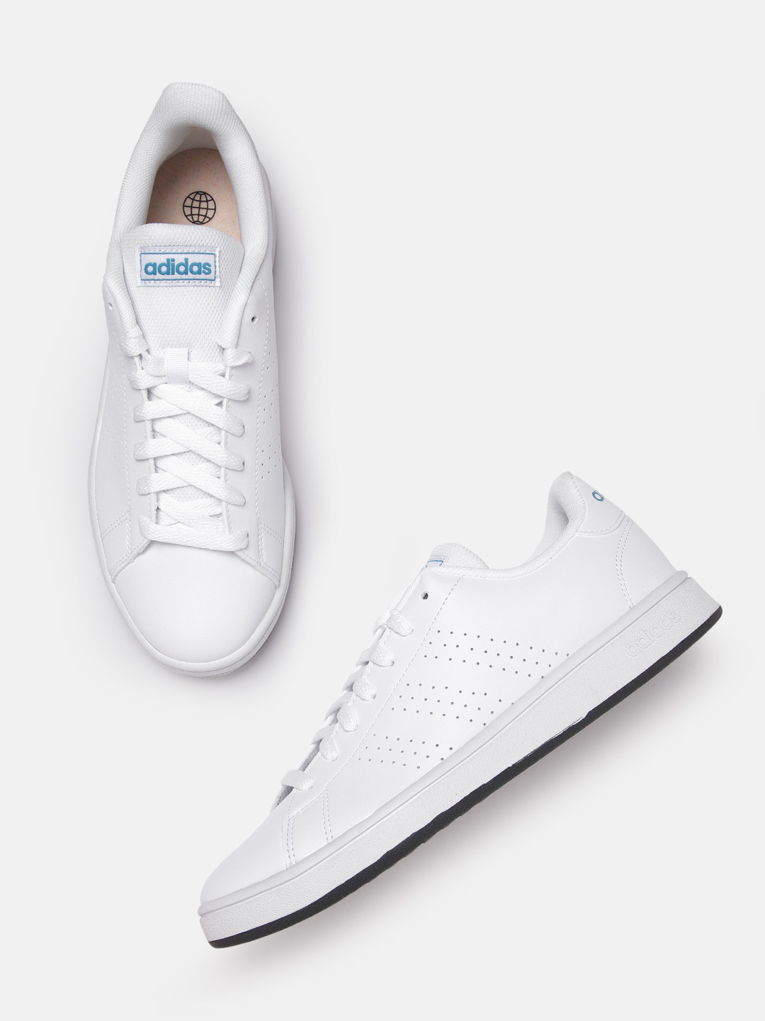 ADIDAS Men White Advantage Base Court Lifestyle Shoes with Perforated Detail