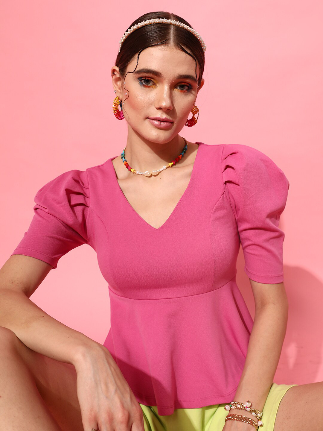 WORK IT by STREET 9 Pink Crepe Peplum Top