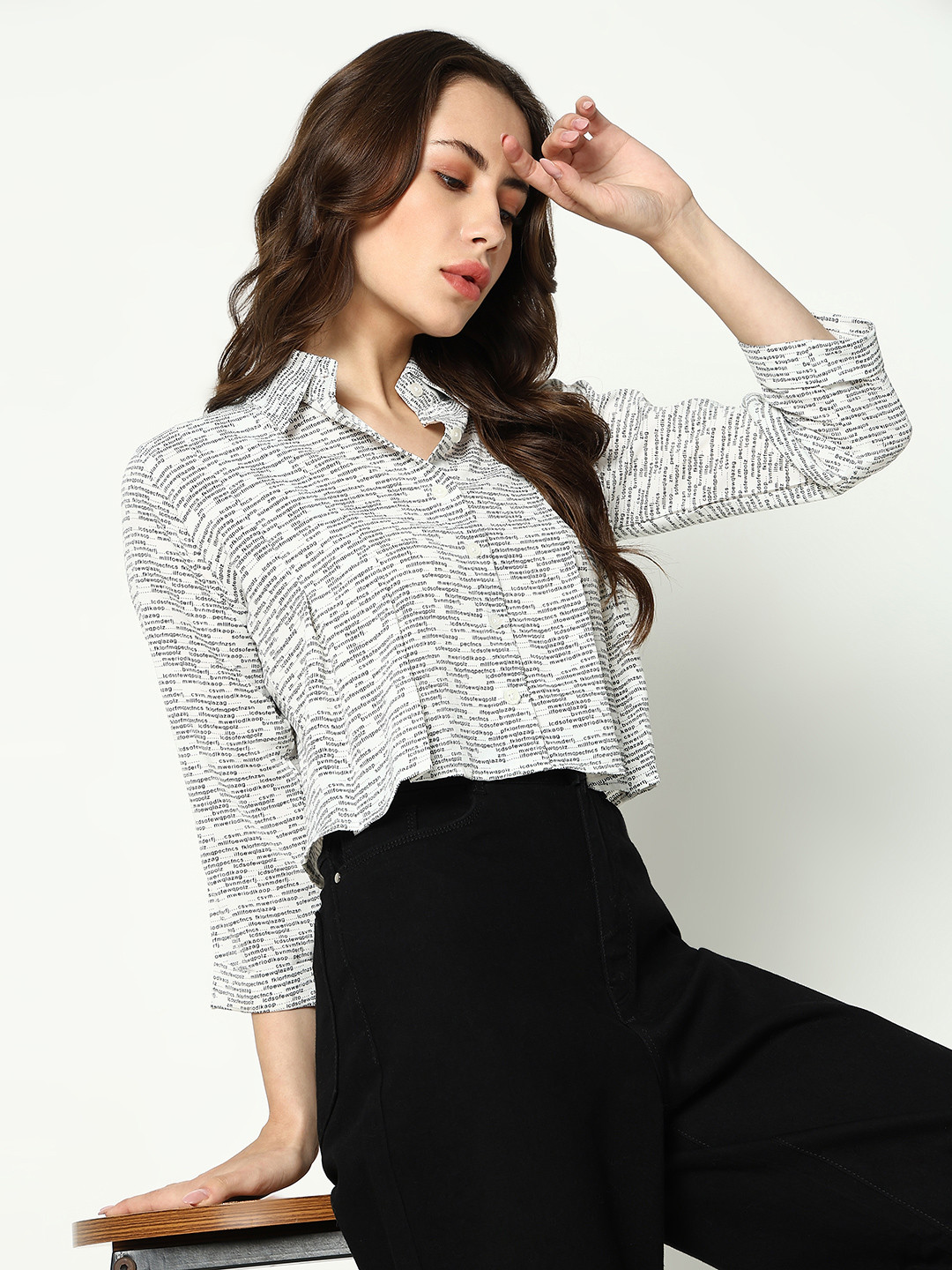 SHOWOFF Women White Comfort Boxy Printed Casual Shirt
