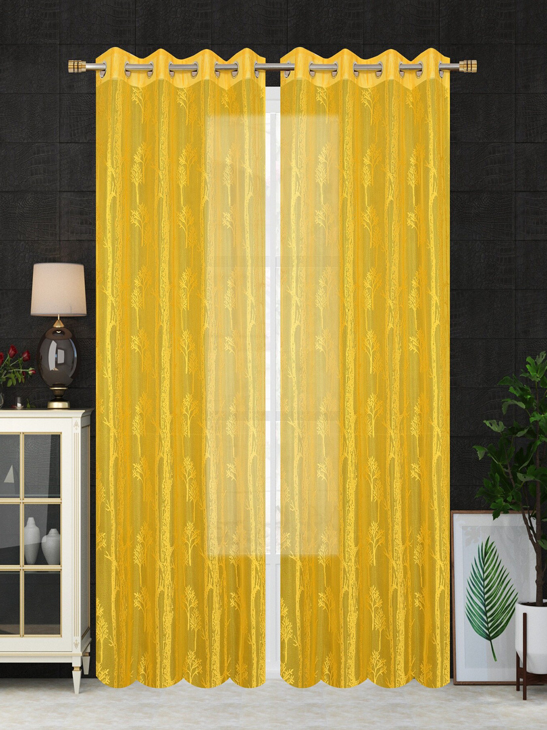 Homefab India Unisex Yellow Curtains and Sheers