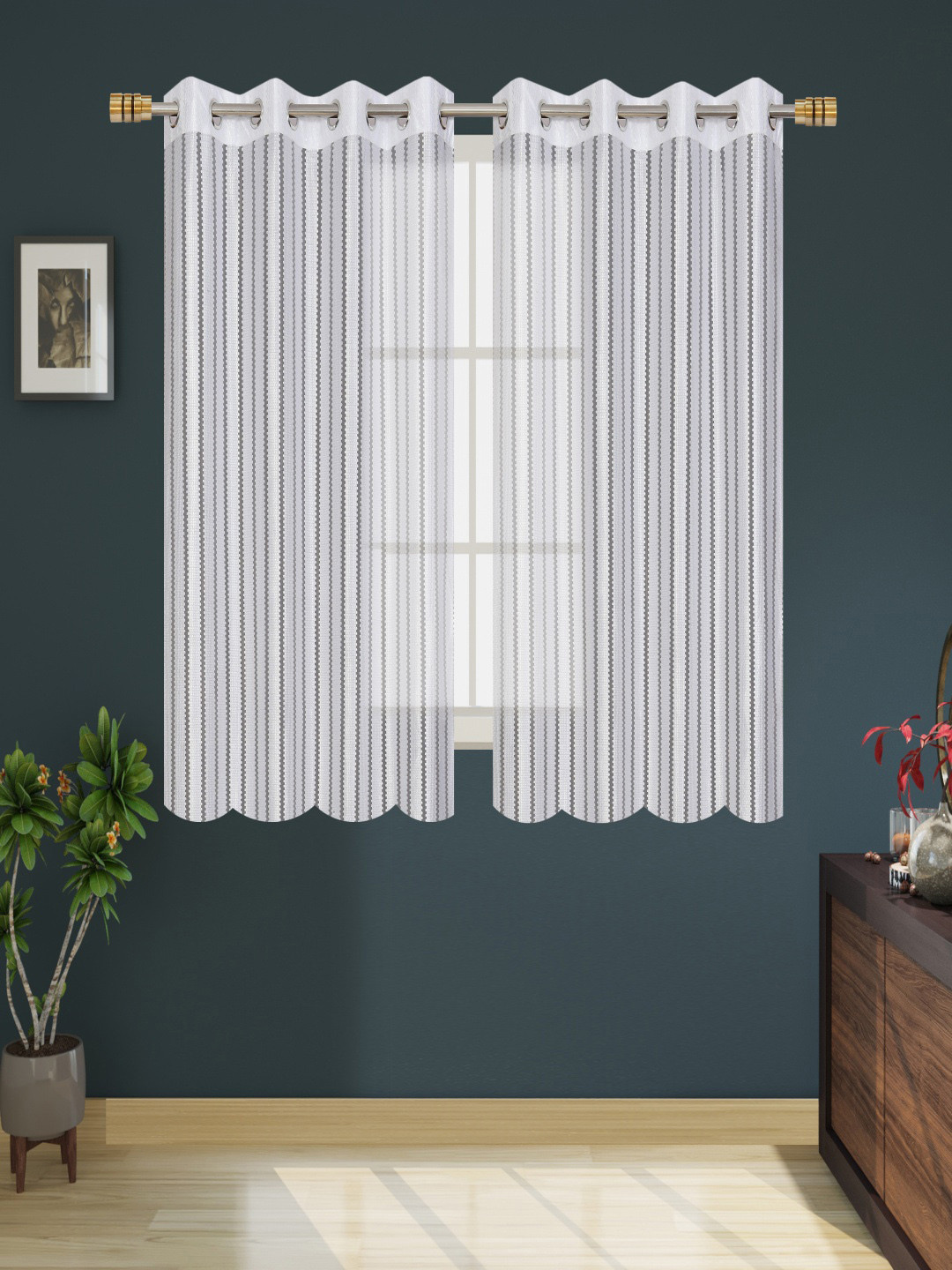Homefab India White Set of 2 Sheer Window Curtains