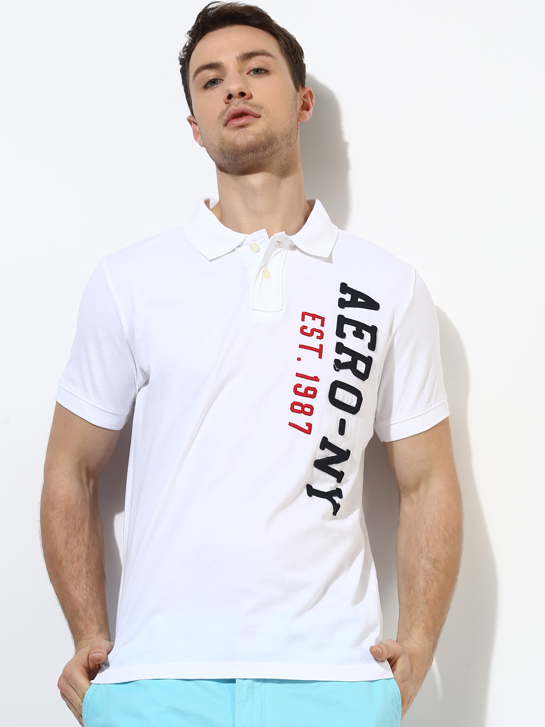 Aeropostale Men White Solid Polo Collar 