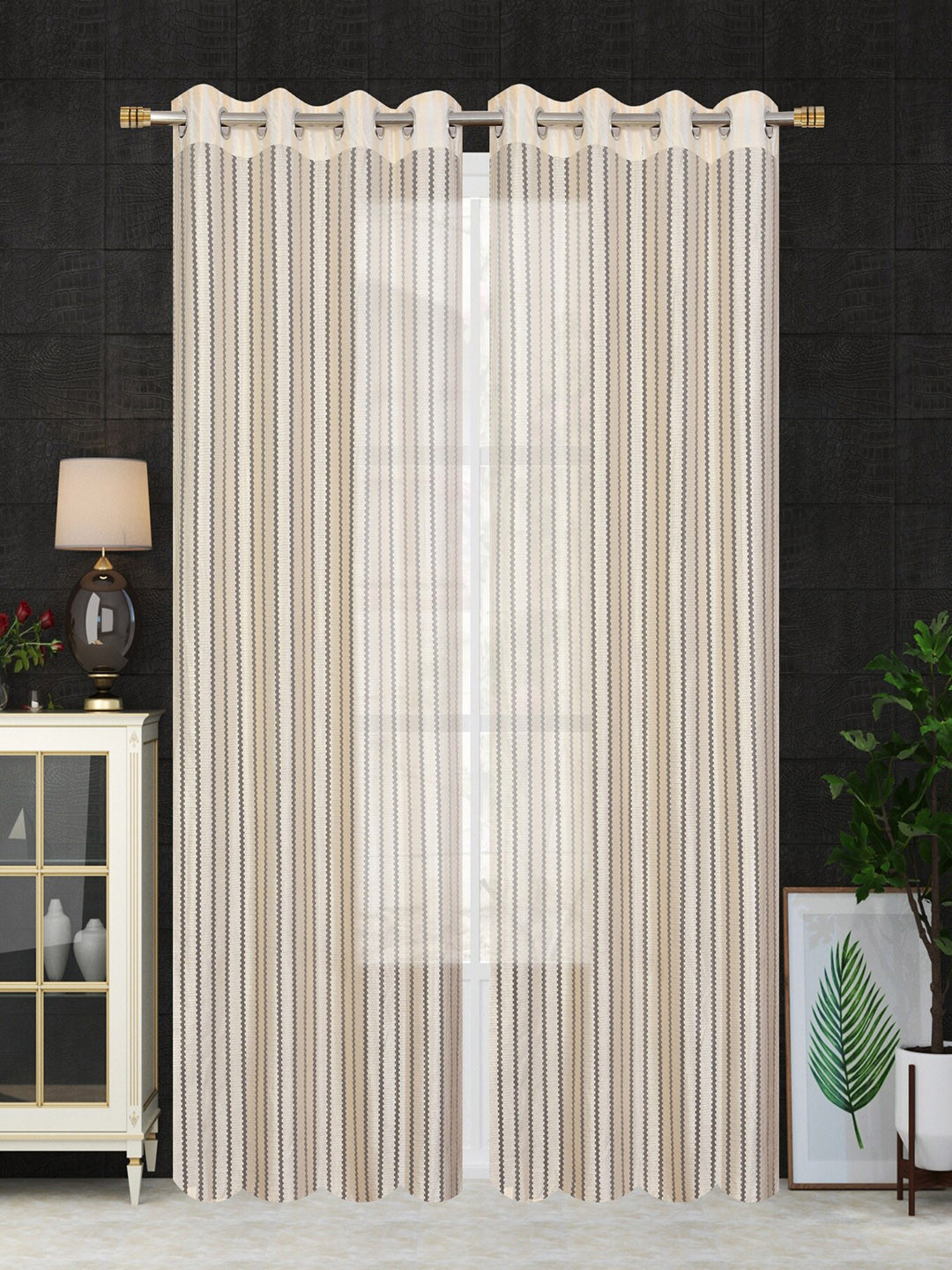 Homefab India Cream-Coloured Set of 2 Sheer Door Curtain