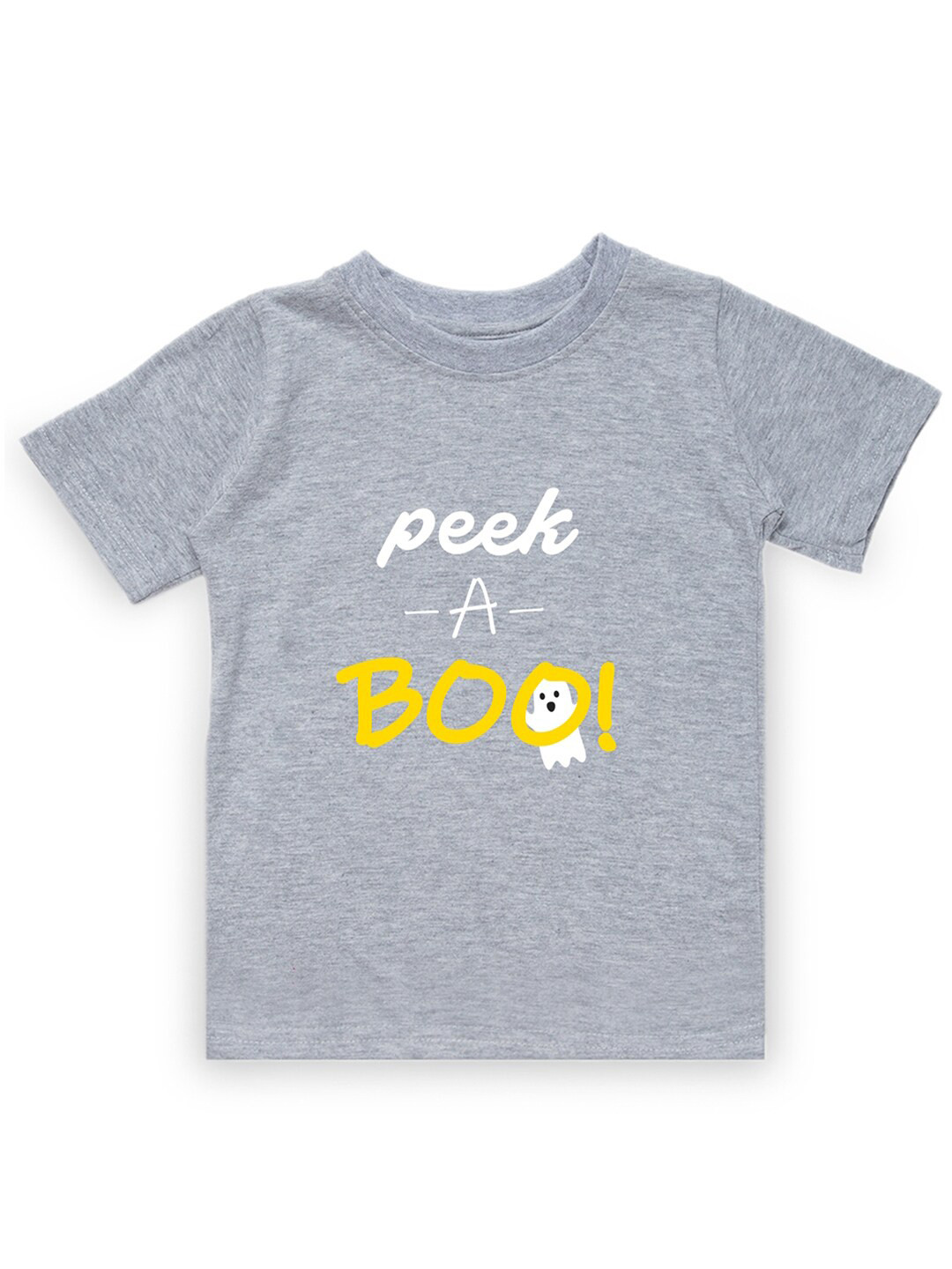 KAVEE Boys Grey & White Typography Printed Bio Finish Applique T-shirt