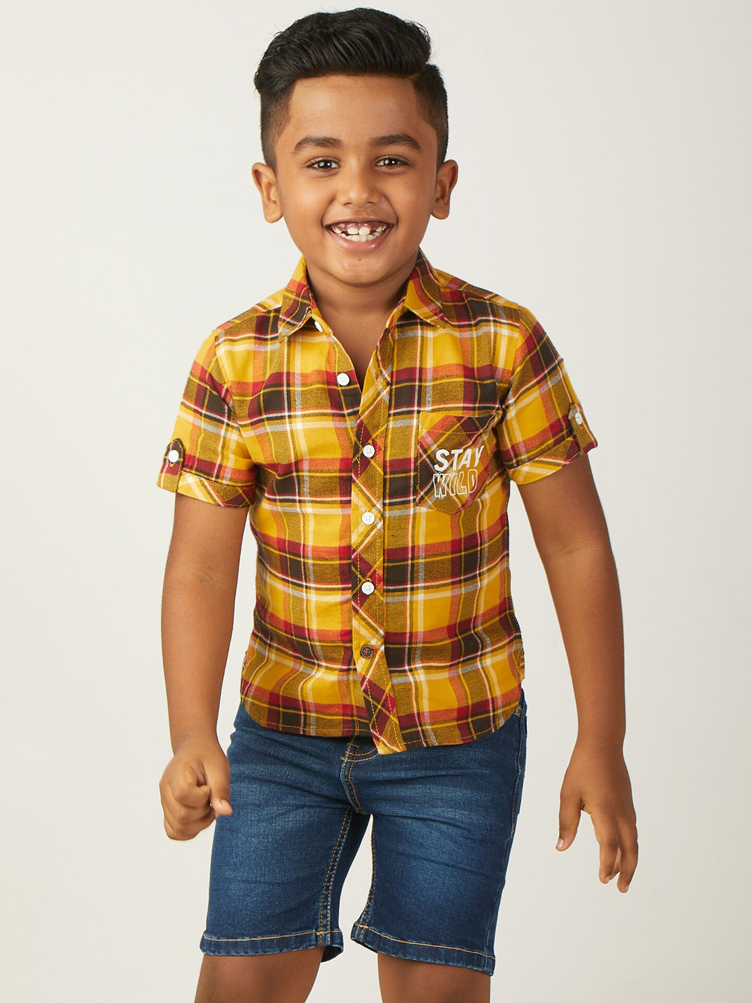 Zalio Boys Orange & Blue Checked Shirt with Shorts
