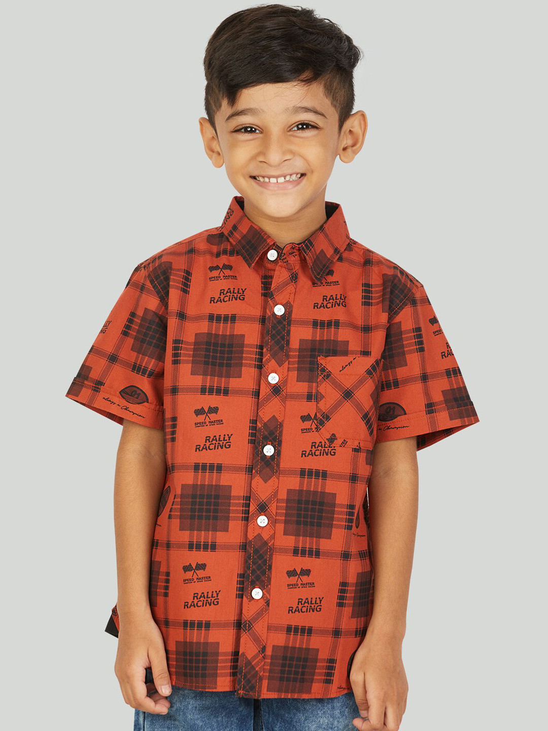 Zalio Boys Red Comfort Printed Pure Cotton Casual Shirt