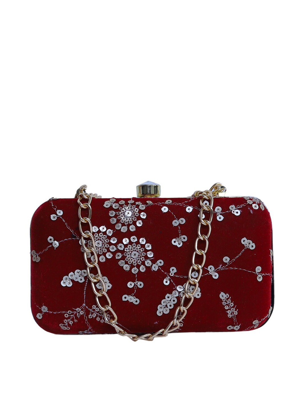 FABBHUE Maroon Embroidered Box Clutch