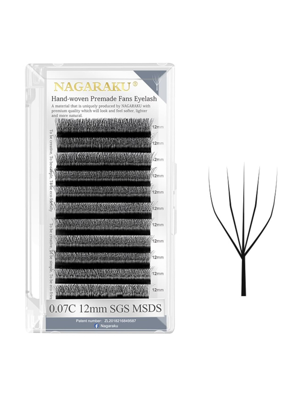 NAGARAKU Black 5D W Shape Volume Premade Cluster Fans Eyelash Extension- Curl D- 0.07/8-12