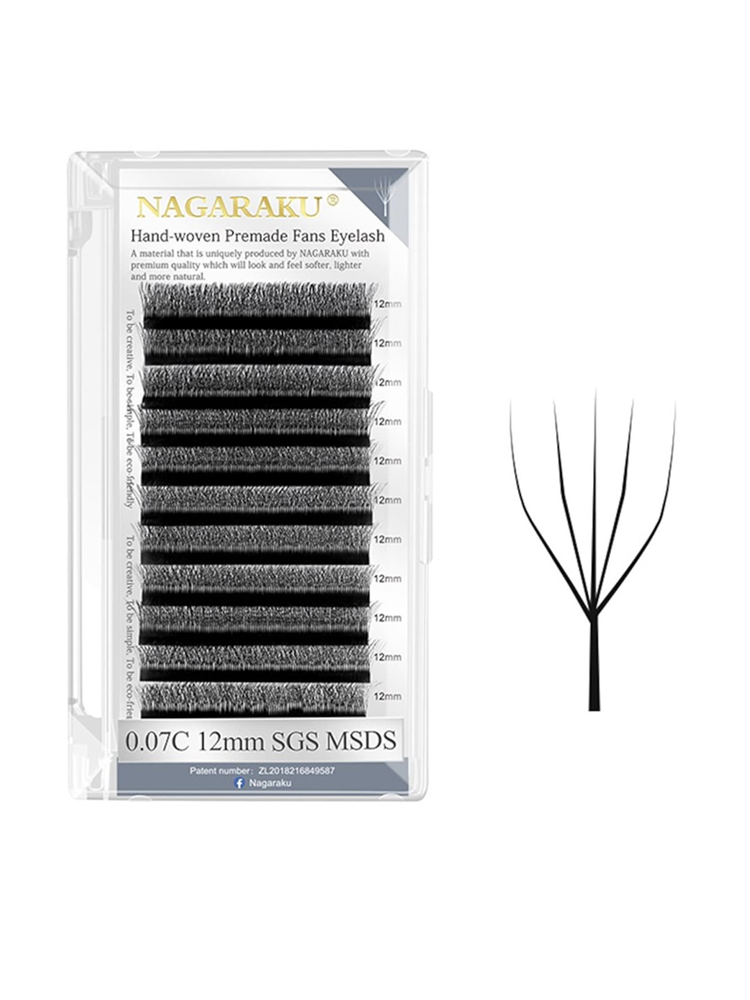 NAGARAKU Black 5D W Shape Volume Premade Cluster Fans Eyelash Extension - Curl D - 0.07/12
