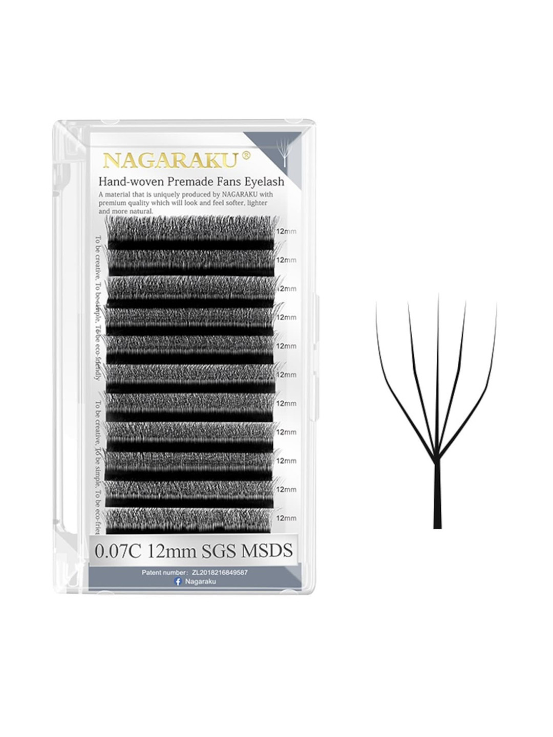 NAGARAKU Black 5D W Shape Volume Premade Cluster Fans Eyelash Extension - Curl C - 0.07/9