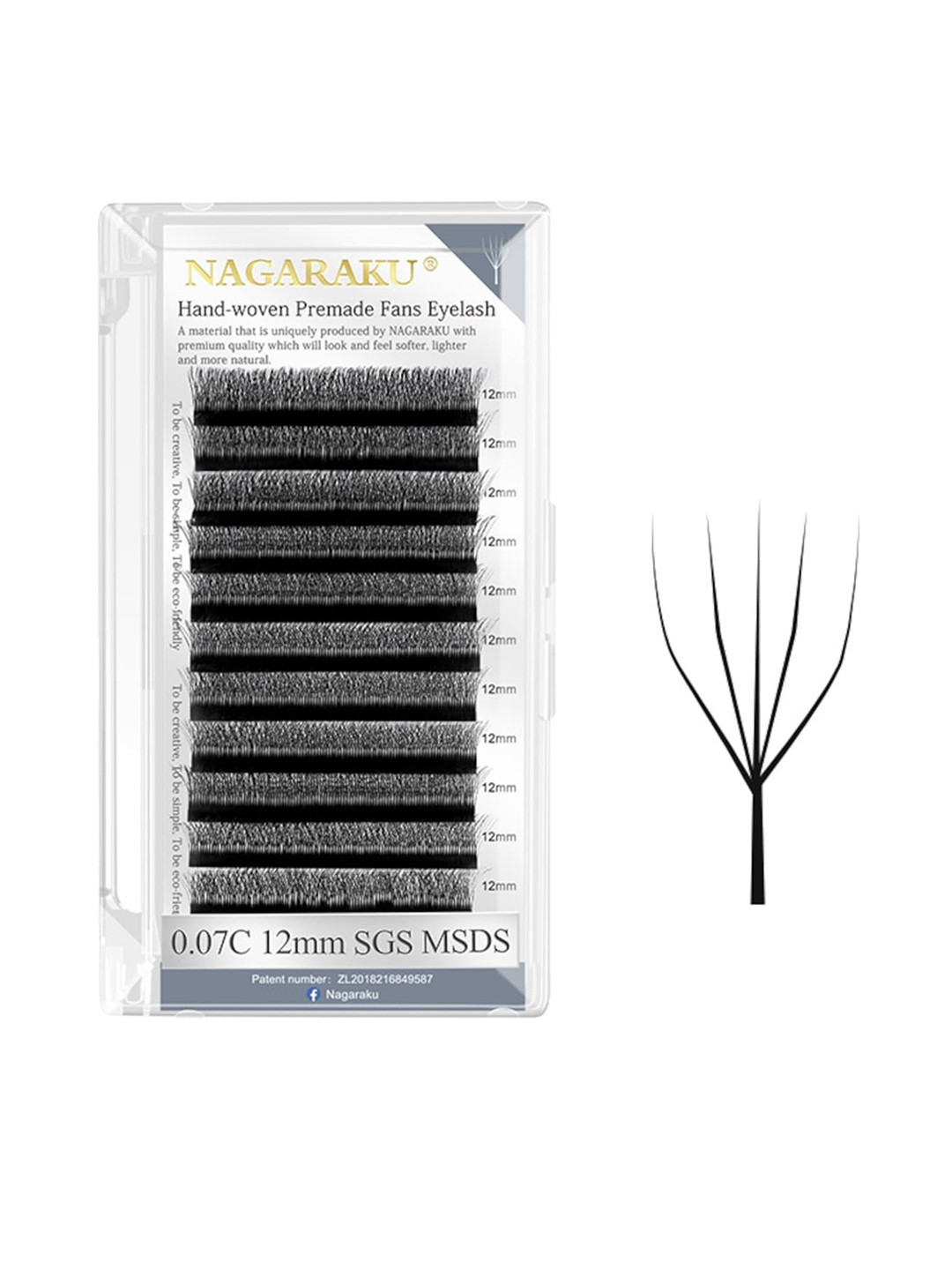 NAGARAKU Black 5D W Shape Volume Premade Cluster Fans Eyelash Extension - Curl D - 0.07/10