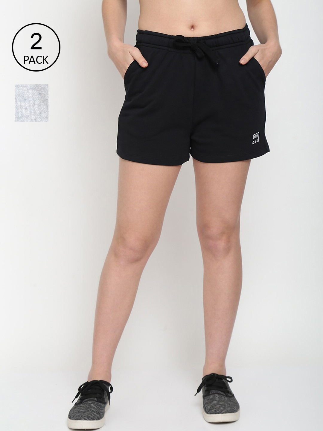 UnaOne Women Plus Size Grey Melange Yoga Sports Shorts