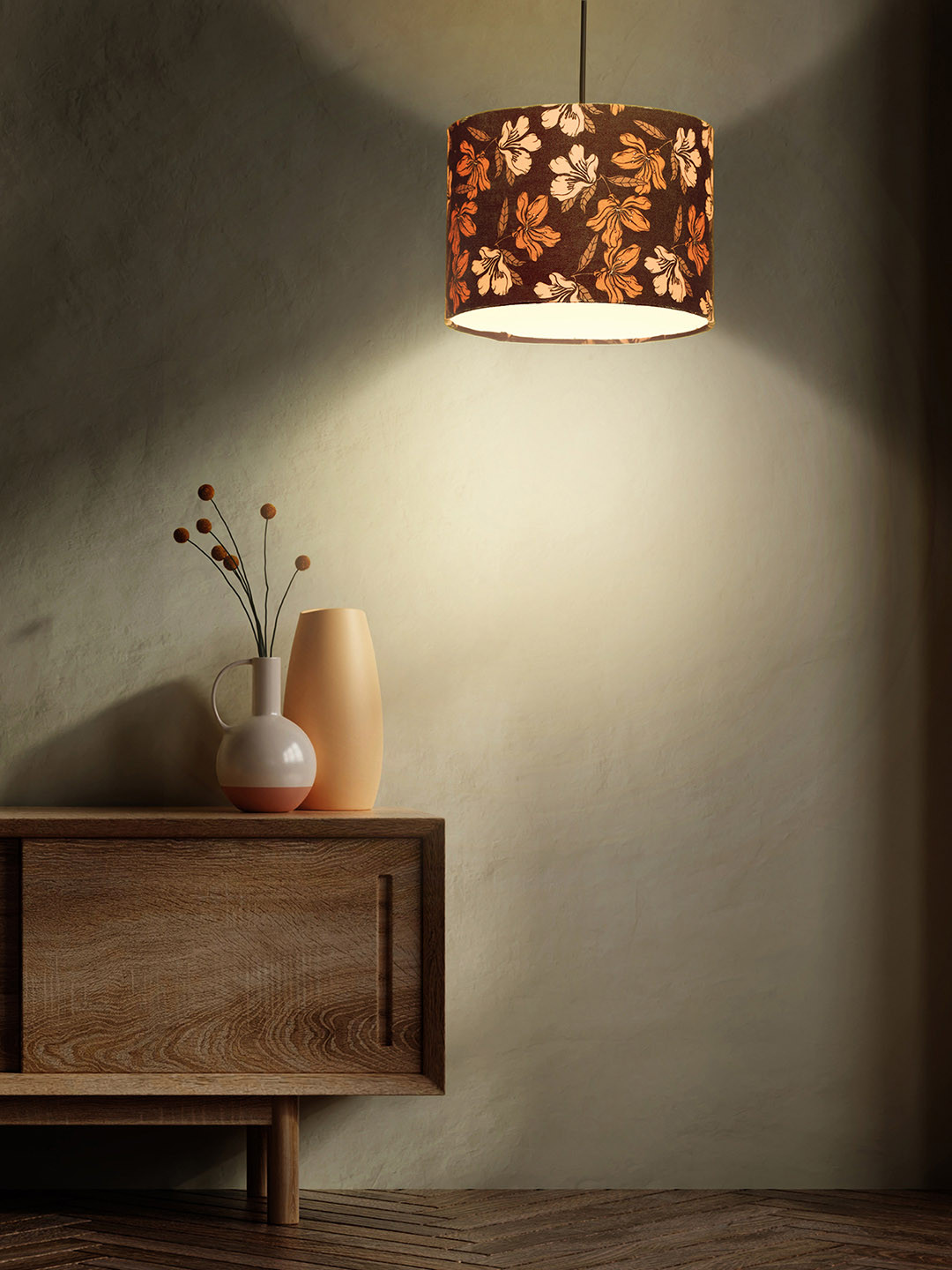 green girgit Multi-Coloured Floral Printed Hanging Lamp
