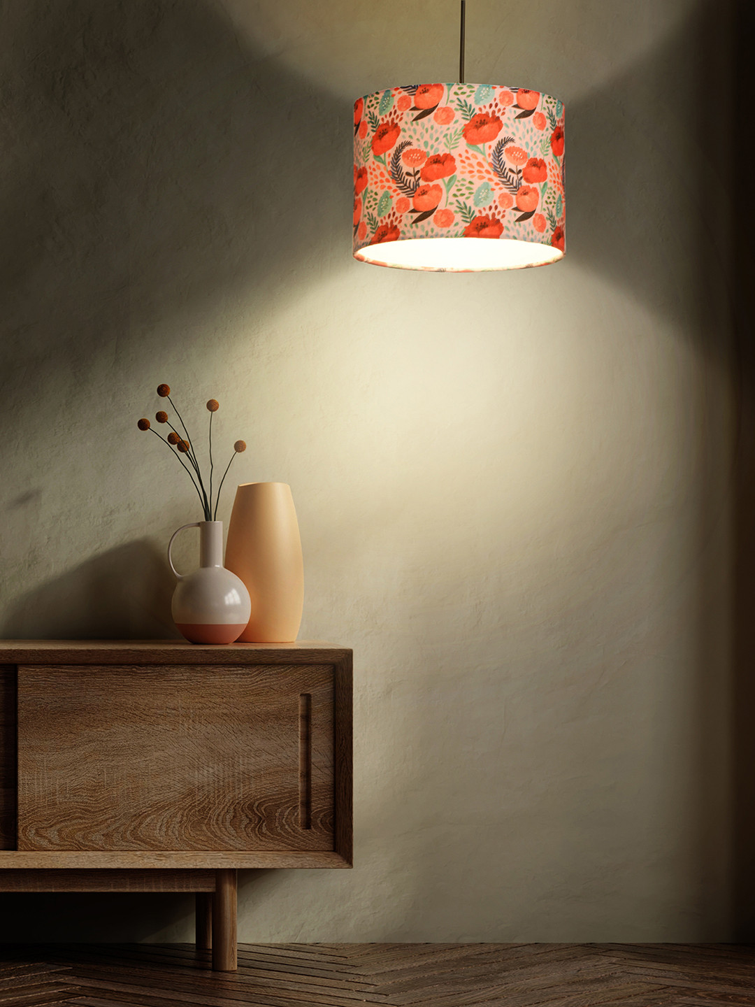 green girgit Multi-Coloured Floral Printed Hanging Lamp