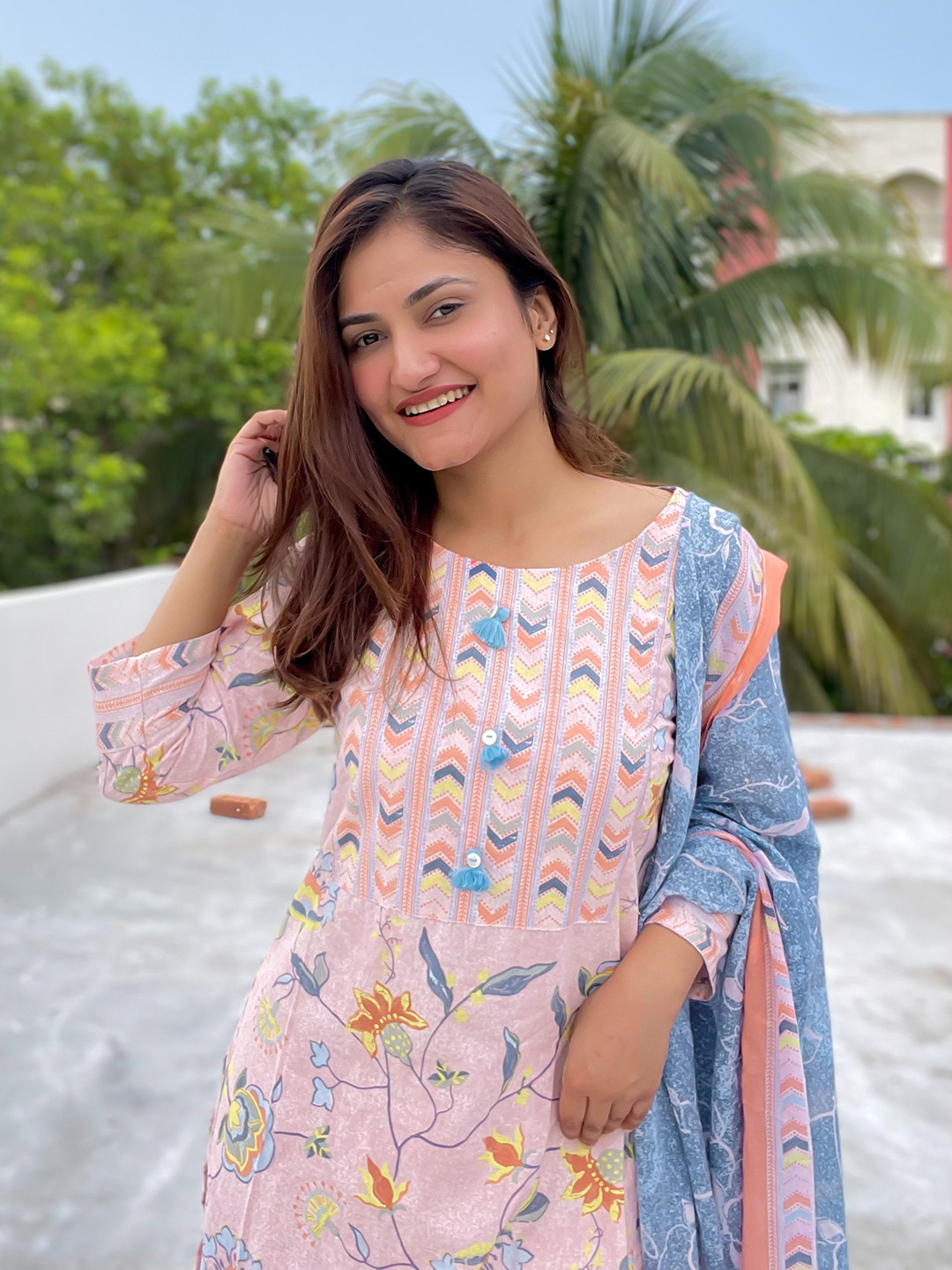 Vishudh Women Floral Pure Cotton Kurta with  Trouser and Dupatta