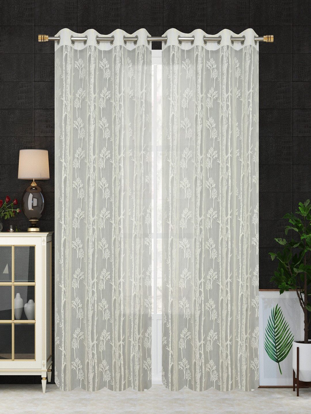 Homefab India Cream-Coloured Set of 2 Sheer Window Curtain