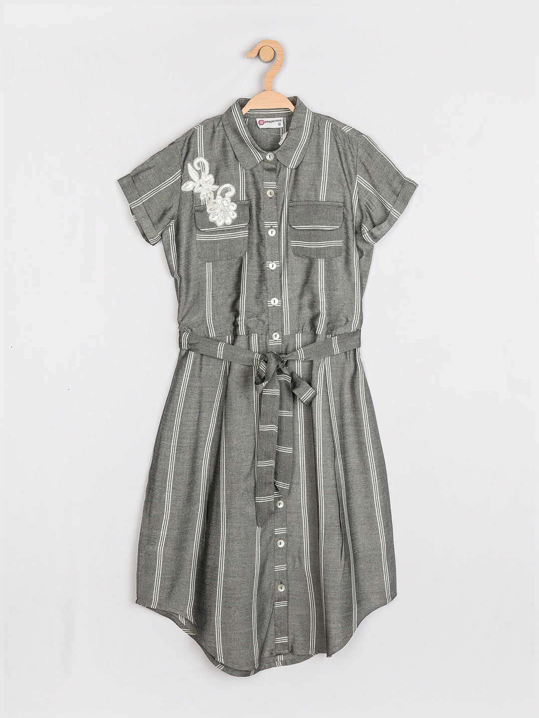 Peppermint Grey Striped Shirt Dress