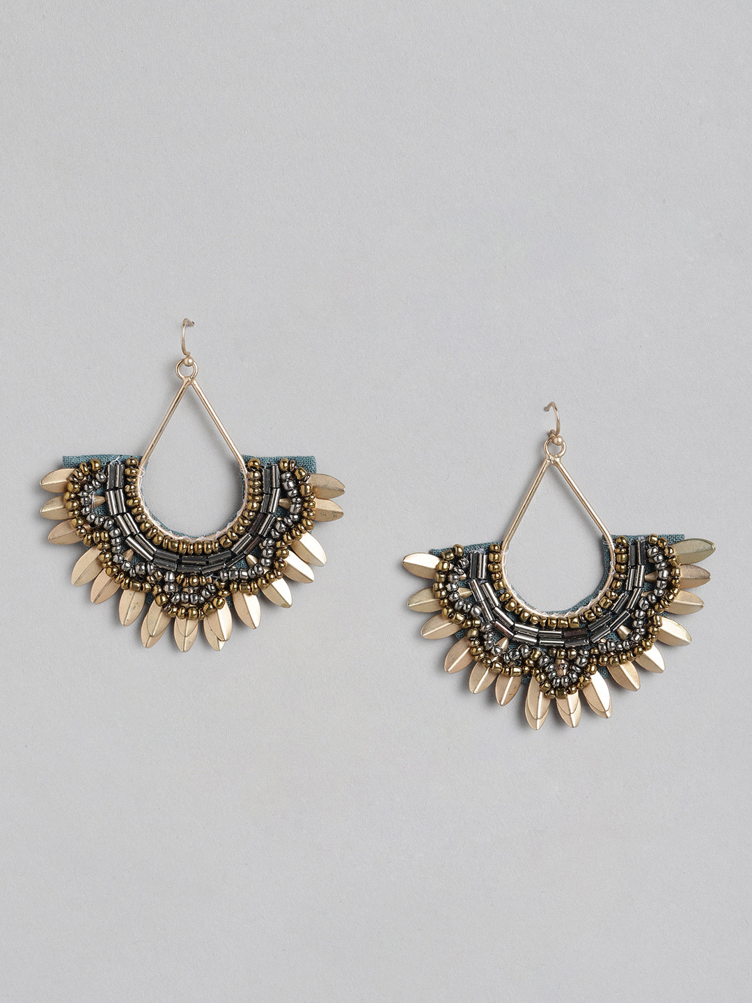 RICHEERA Gold-Toned & Grey Crescent Shaped Drop Earrings