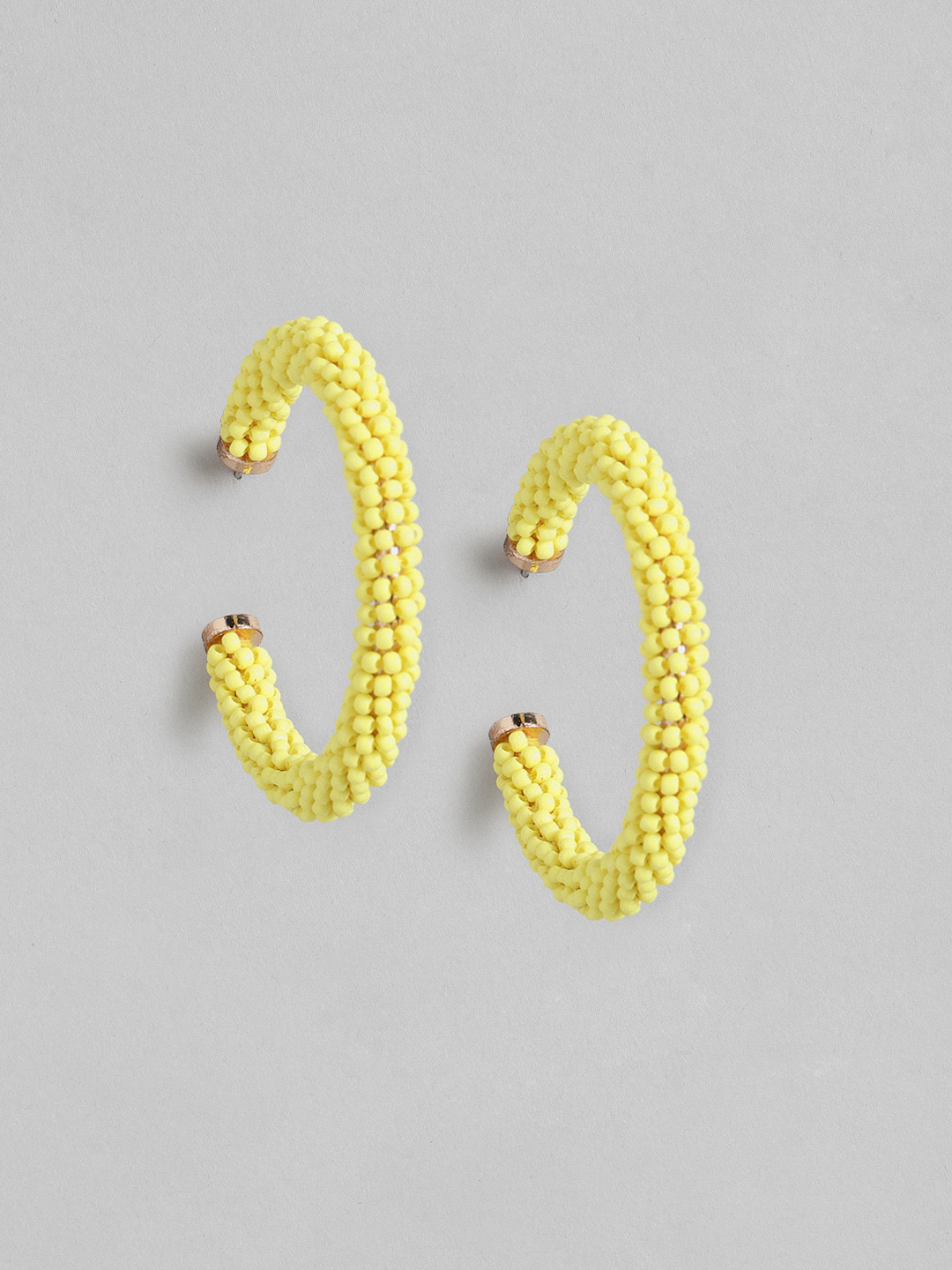 RICHEERA Yellow Beaded Circular Half Hoop Earrings