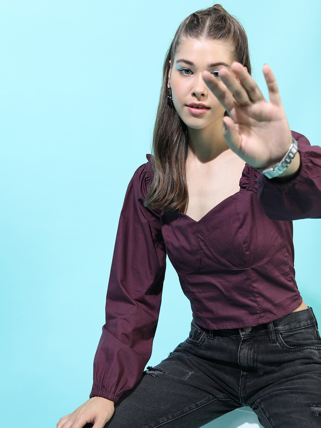 Tokyo Talkies Maroon Solid Top