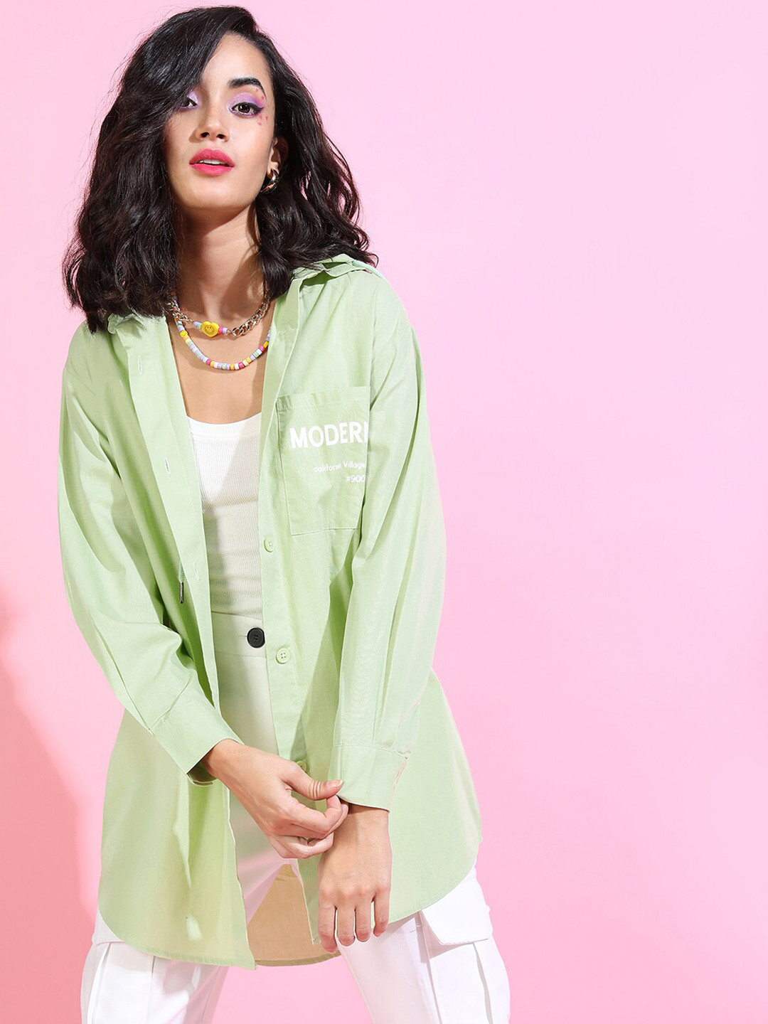 Tokyo Talkies Women Gorgeous Green Solid Loose fit Shirt