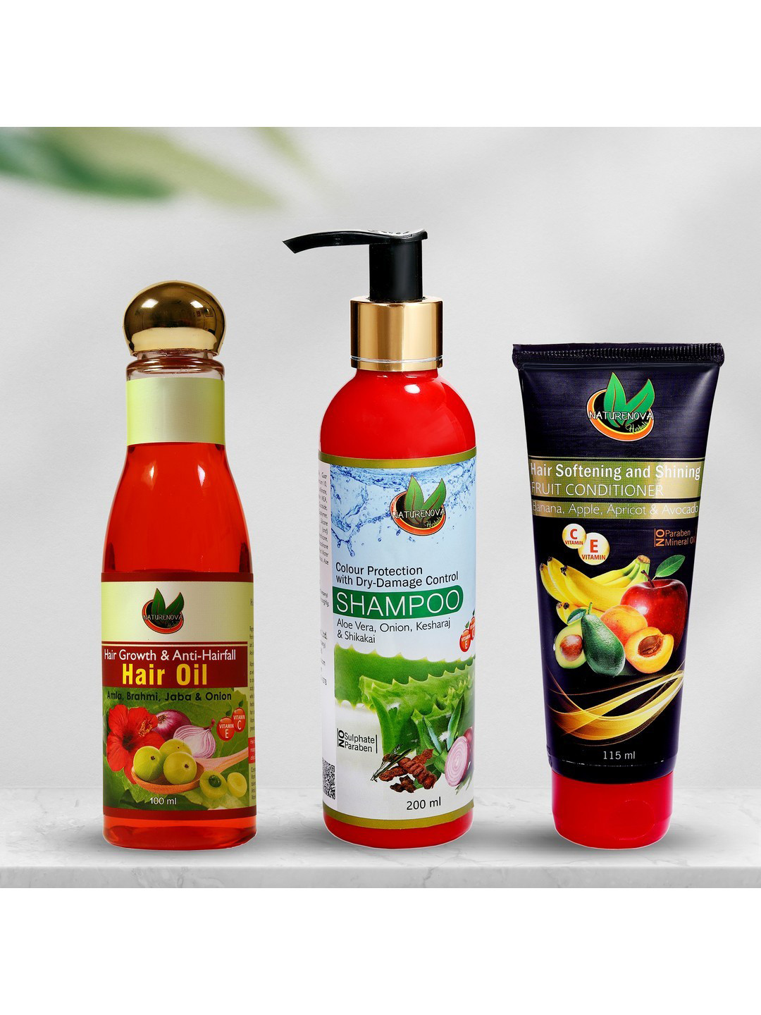 NatureNova Herbals Set of Colour Protect Shampoo - Fruit Conditioner - Anti-Hairfall Oil