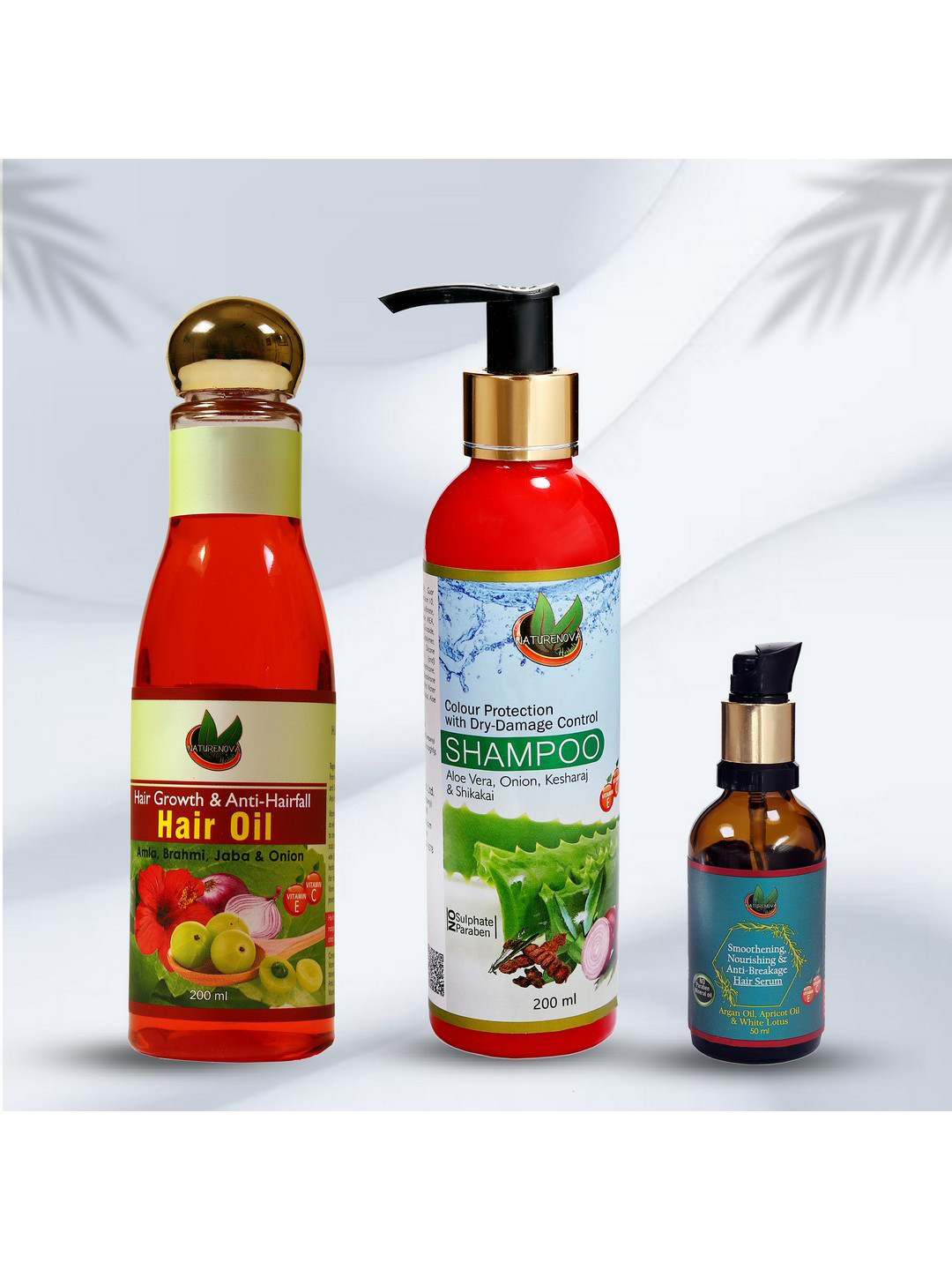 NatureNova Herbals Set of Colour Protect Shampoo - Anti-Hairfall Oil - Anti-Breakage Serum