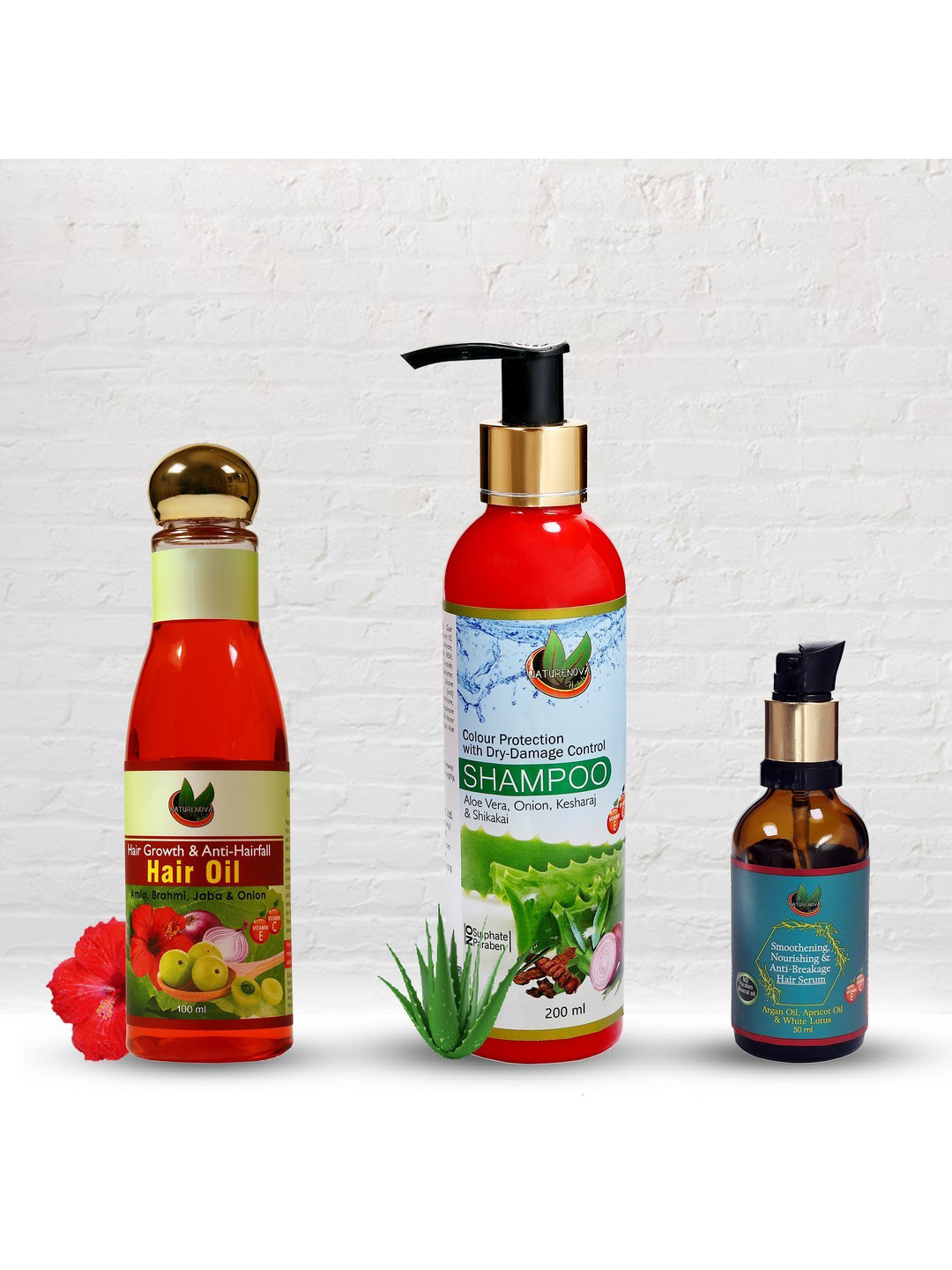 NatureNova Herbals Set of Colour Protect Shampoo - Anti-Hairfall Oil - Anti-Breakage Serum