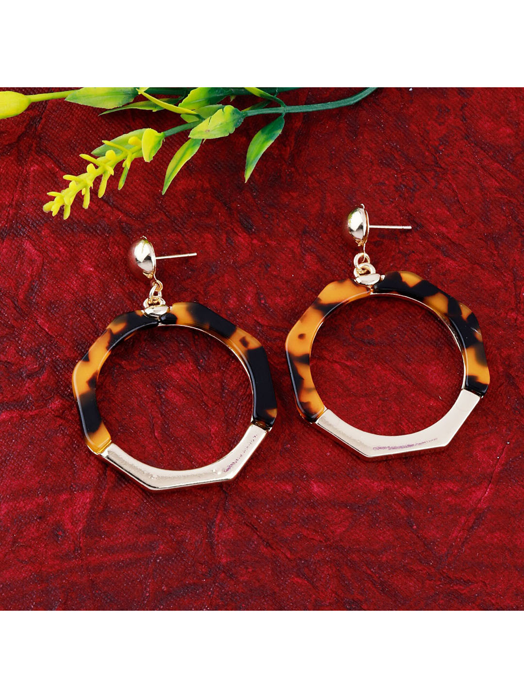 Silver Shine Gold-Toned & Brown Contemporary Drop Earrings