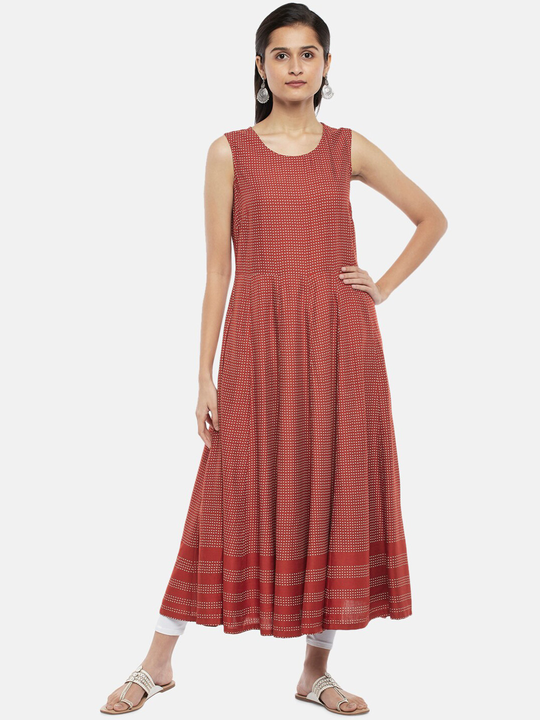 RANGMANCH BY PANTALOONS Women Red Ethnic Motifs Embroidered Thread Work Anarkali Kurta