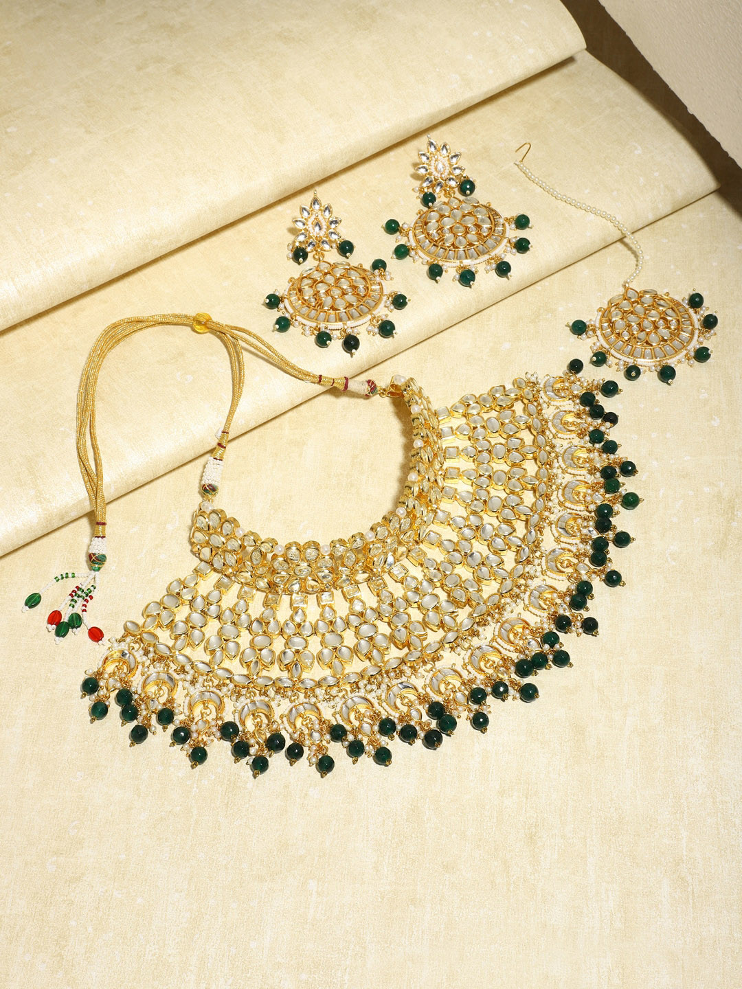 Ruby Raang Gold-Plated Gold Kundan Studded Maharani Jewellery Set